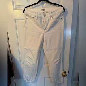 J. Crew White Ankle Jeans with Lace Trim